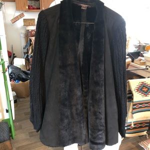 Faux fur lined and suede cloth swag jacket